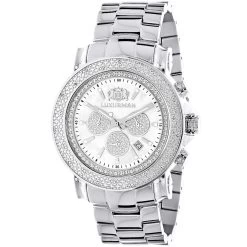 Oversized Men's Diamond Watch 0.25ct White Mop Luxurman Escalade Chronograph