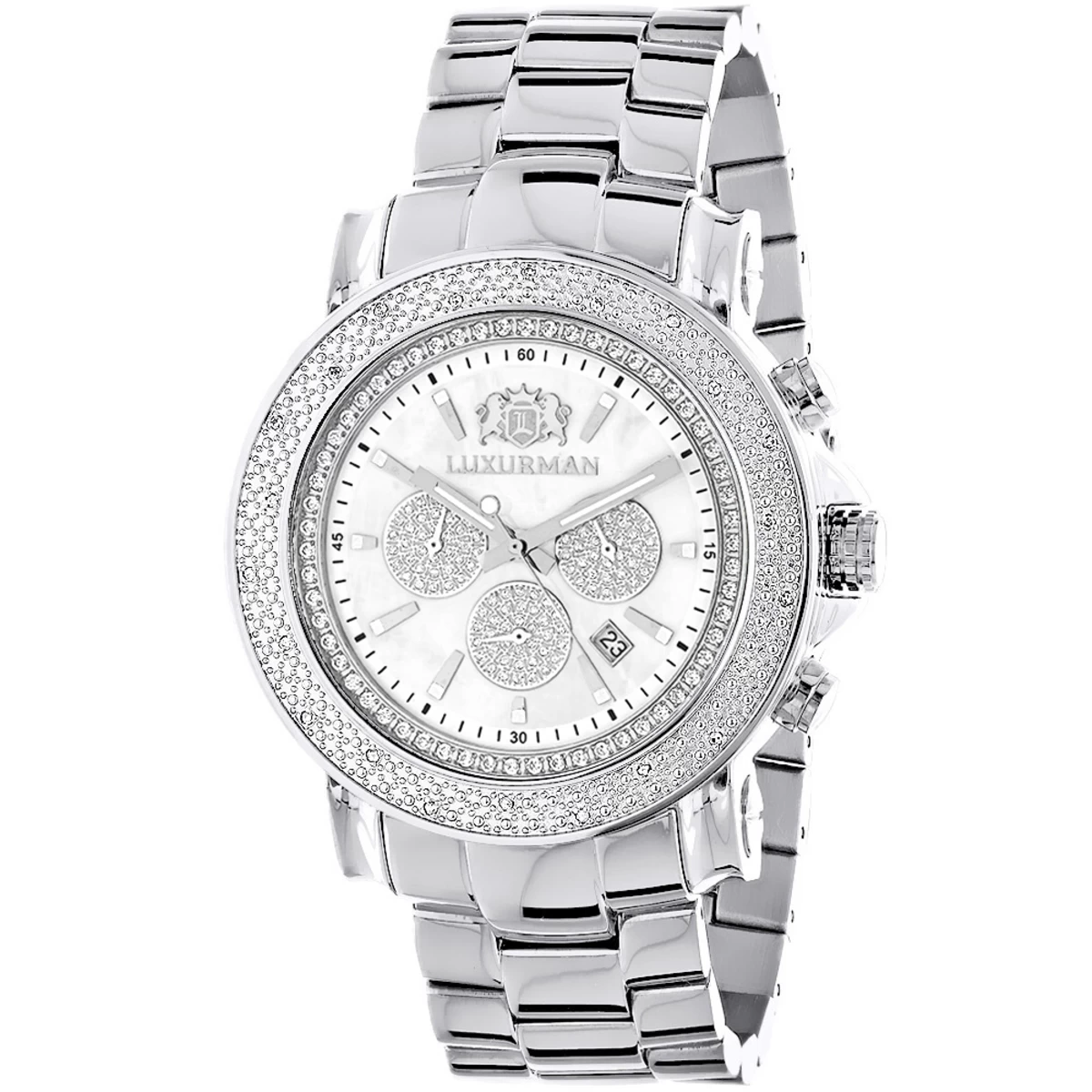 Oversized Men's Diamond Watch 0.25ct White Mop Luxurman Escalade Chronograph 1 Oversized Men's Diamond Watch 0.25ct White Mop Luxurman Escalade Chronograph