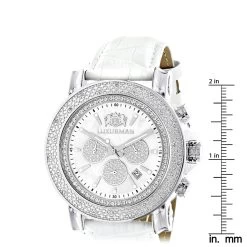 Oversized Men's Diamond Watch Leather Band W White Mop Luxurman Escalade -Watch Store oversized mens diamond watch 025ct white mop luxurman escalade chronograph 2 ruler