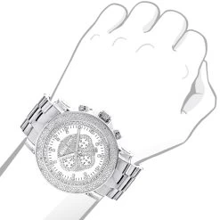 Oversized Men's 0.25ct Diamond White Dial Luxurman Escalade Chronograph Watch -Watch Store oversized mens diamond watch 025ct white mop luxurman escalade chronograph bod