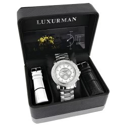Oversized Men's 0.25ct Diamond White Dial Luxurman Escalade Chronograph Watch -Watch Store oversized mens diamond watch 025ct white mop luxurman escalade chronograph box