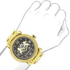 Yellow Gold Plated Large Men's Diamond Watch Luxurman Phantom 7 Yellow Gold Plated Large Men's Diamond Watch Luxurman Phantom -Watch Store phantom mens diamond watch 012ct by luxurman bod