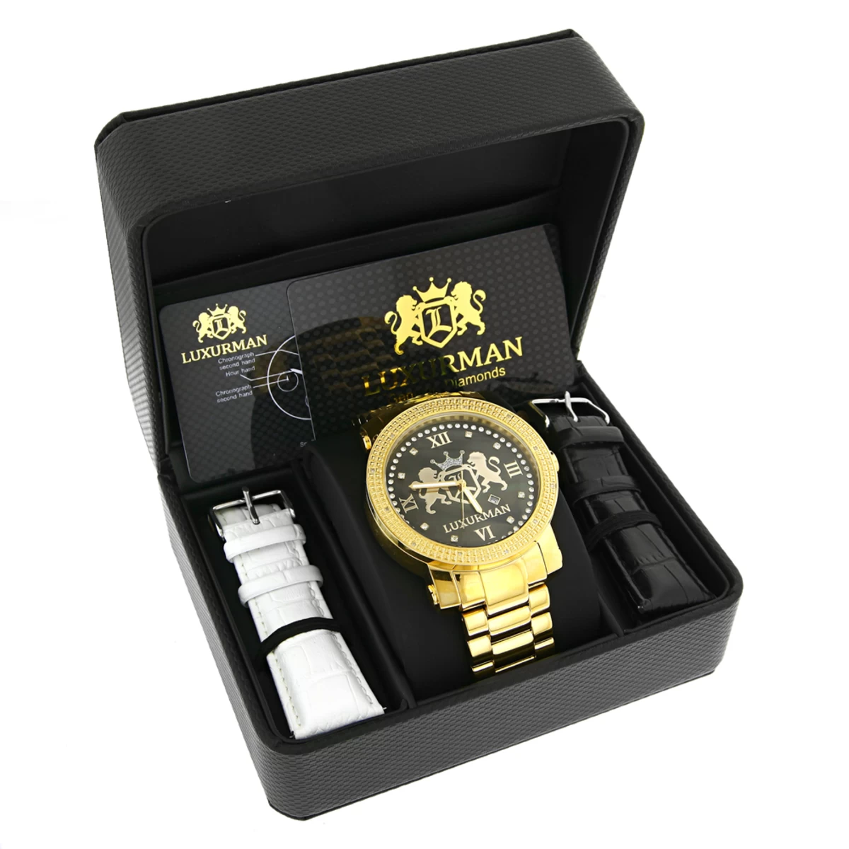 Yellow Gold Plated Large Men's Diamond Watch Luxurman Phantom 4 Yellow Gold Plated Large Men's Diamond Watch Luxurman Phantom - Image 4