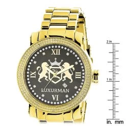 Yellow Gold Plated Large Men's Diamond Watch Luxurman Phantom 9 Yellow Gold Plated Large Men's Diamond Watch Luxurman Phantom -Watch Store phantom mens diamond watch 012ct by luxurman ruler
