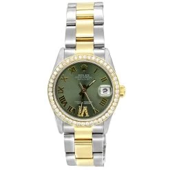 Diamond Pre-Owned Rolex Oyster Perpetual Datejust 36mm Diamond Bezel Watch For Men 3ct