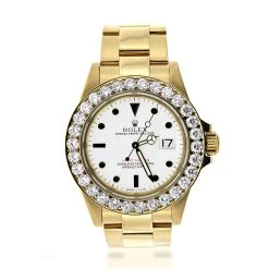 Watch Store 20 Pre-Owned Rolex Yacht Master Men's Diamond Watch 18K Gold 5.6ct Diamond Bezel
