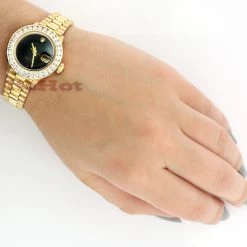 18K Gold Rolex Datejust President Ladies Diamond Watch 2.50ct Black Dial 26mm Case -Watch Store rolex 18k gold datejust ladies custom diamond watch 250ct 3