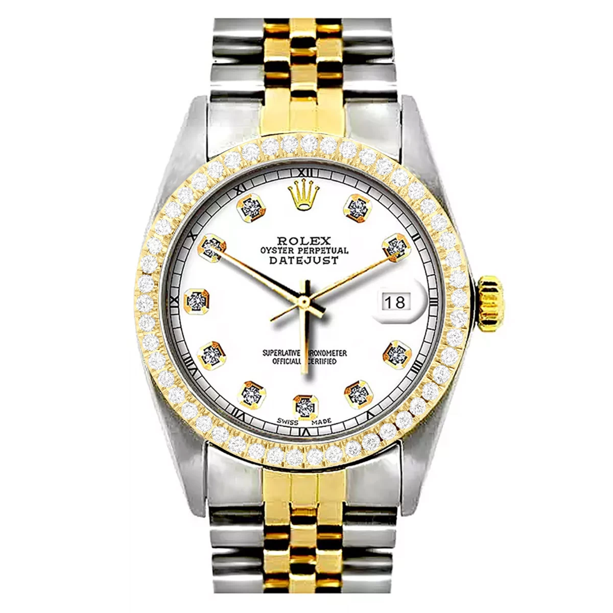 36mm Rolex Datejust Diamond Watch For Men 0.1ct Stainless Steel And Gold White Dial 2 36mm Rolex Datejust Diamond Watch For Men 0.1ct Stainless Steel And Gold White Dial - Image 2