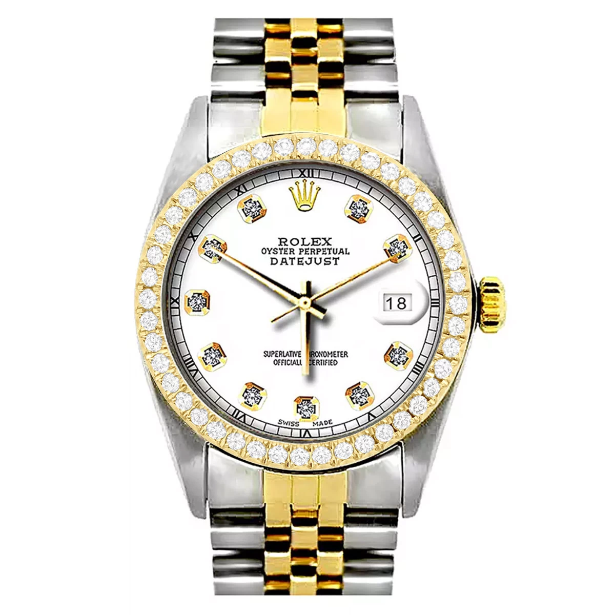 36mm Rolex Datejust Diamond Watch For Men 0.1ct Stainless Steel And Gold White Dial 3 36mm Rolex Datejust Diamond Watch For Men 0.1ct Stainless Steel And Gold White Dial - Image 3