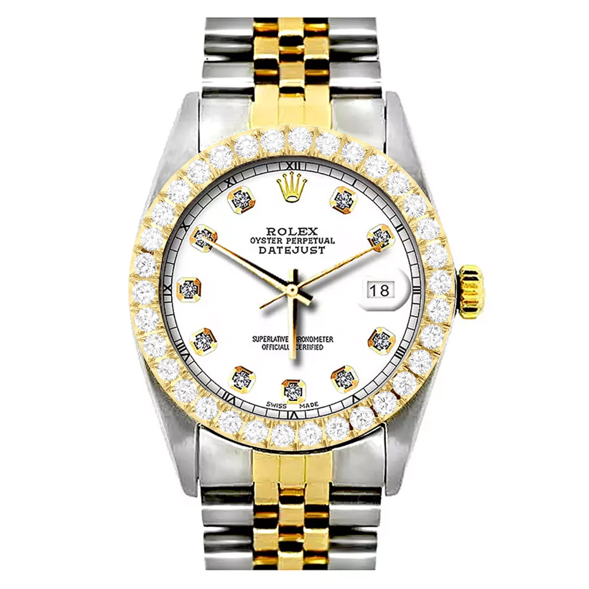 36mm Rolex Datejust Diamond Watch For Men 0.1ct Stainless Steel And Gold White Dial 4 36mm Rolex Datejust Diamond Watch For Men 0.1ct Stainless Steel And Gold White Dial - Image 4
