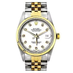 36mm Rolex Datejust Diamond Watch For Men 0.1ct Stainless Steel And Gold White Dial