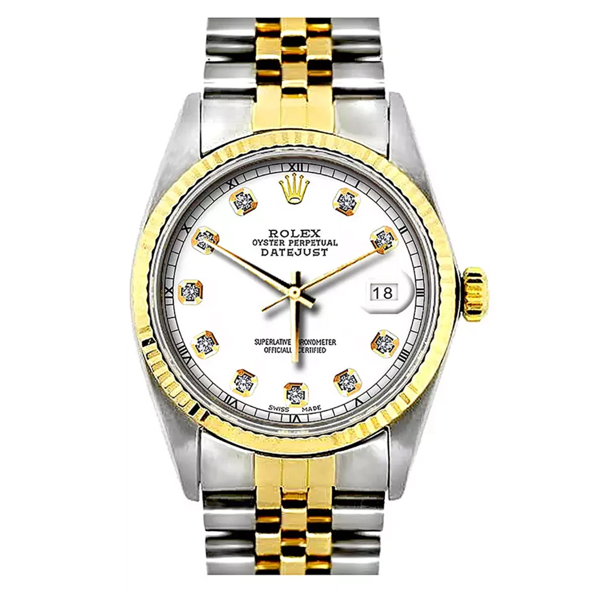 36mm Rolex Datejust Diamond Watch For Men 0.1ct Stainless Steel And Gold White Dial 1 36mm Rolex Datejust Diamond Watch For Men 0.1ct Stainless Steel And Gold White Dial