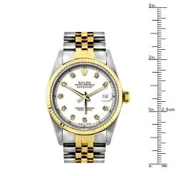 36mm Rolex Datejust Diamond Watch For Men 0.1ct Stainless Steel And Gold White Dial 16 36mm Rolex Datejust Diamond Watch For Men 0.1ct Stainless Steel And Gold White Dial -Watch Store rolex datejust diamond watch for men 01ct stainless steel and 18k gold ruler