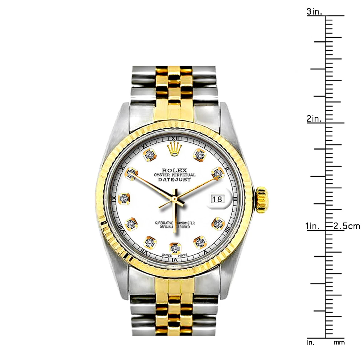 36mm Rolex Datejust Diamond Watch For Men 0.1ct Stainless Steel And Gold White Dial 8 36mm Rolex Datejust Diamond Watch For Men 0.1ct Stainless Steel And Gold White Dial - Image 8
