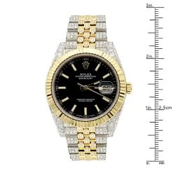 42mm Rolex Datejust Diamond Watch For Men 12ct Two Tone Gold & Steel Black Dial -Watch Store rolex datejust diamond watch for men 12ct two tone 18k gold steel ruler