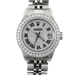 Rolex Datejust Iced Out Diamond Watch For Women Stainless Steel 2.5ct