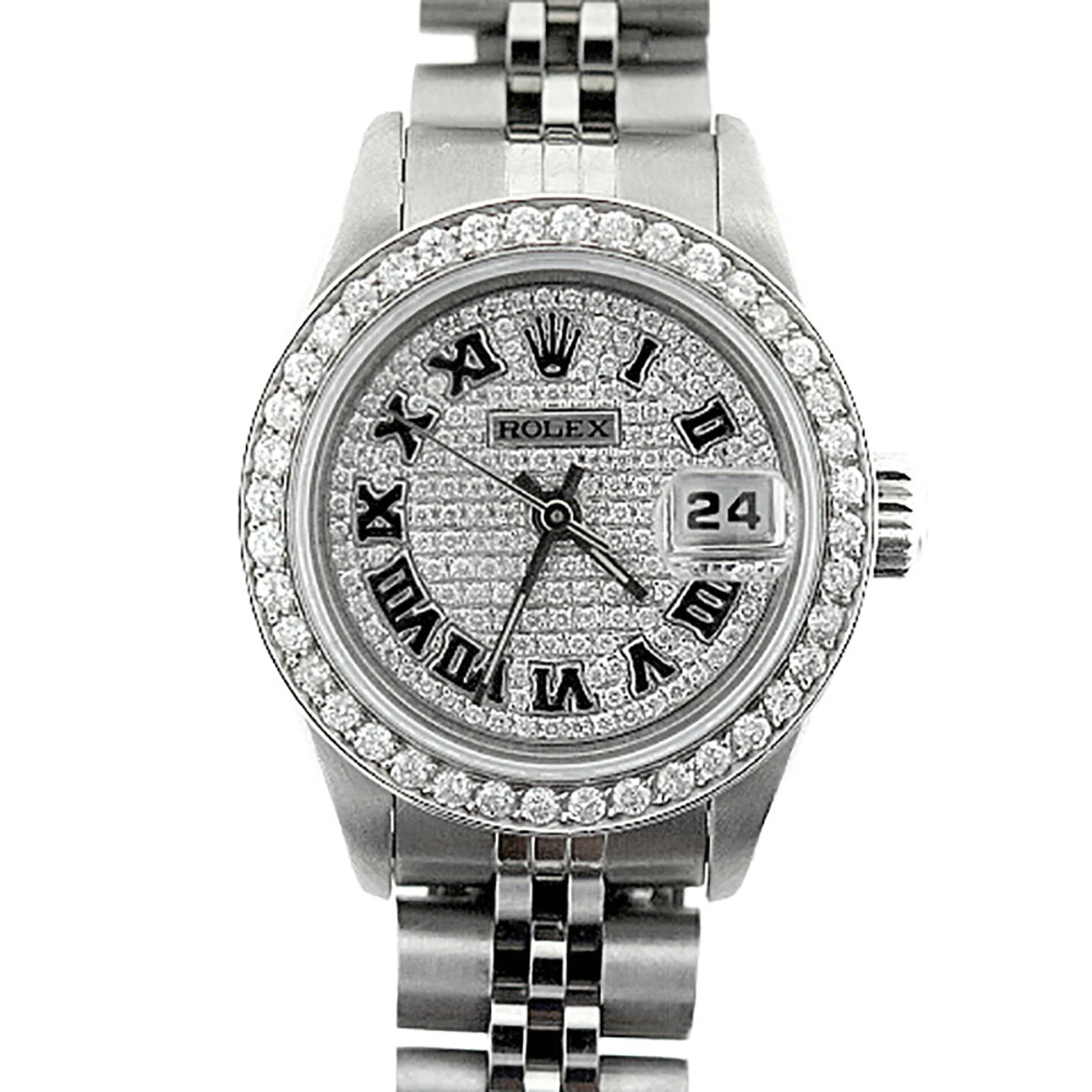Rolex Datejust Iced Out Diamond Watch For Women Stainless Steel 2.5ct 1 Rolex Datejust Iced Out Diamond Watch For Women Stainless Steel 2.5ct