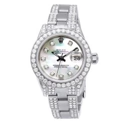 Ladies Rolex Datejust 27mm Diamond Watch 7.25ct White Mother-Of-Pearl Dial