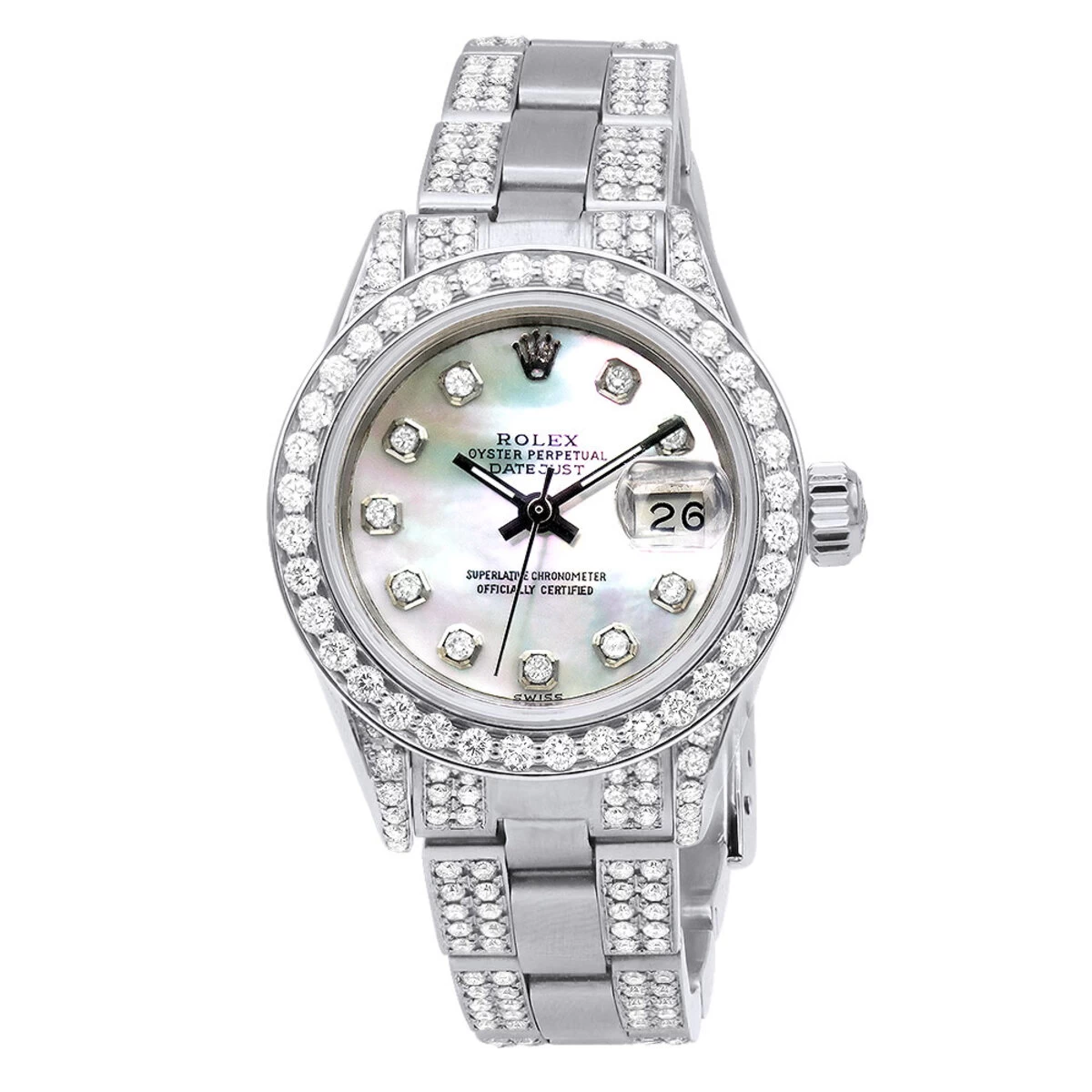 Ladies Rolex Datejust 27mm Diamond Watch 7.25ct White Mother-Of-Pearl Dial 1 Ladies Rolex Datejust 27mm Diamond Watch 7.25ct White Mother-Of-Pearl Dial