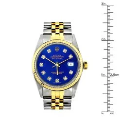 36mm Rolex Datejust Men's Diamond Watch Stainless Steel Yellow Gold Blue Dial -Watch Store rolex datejust mens custom diamond watch stainless steel and 18k gold ruler