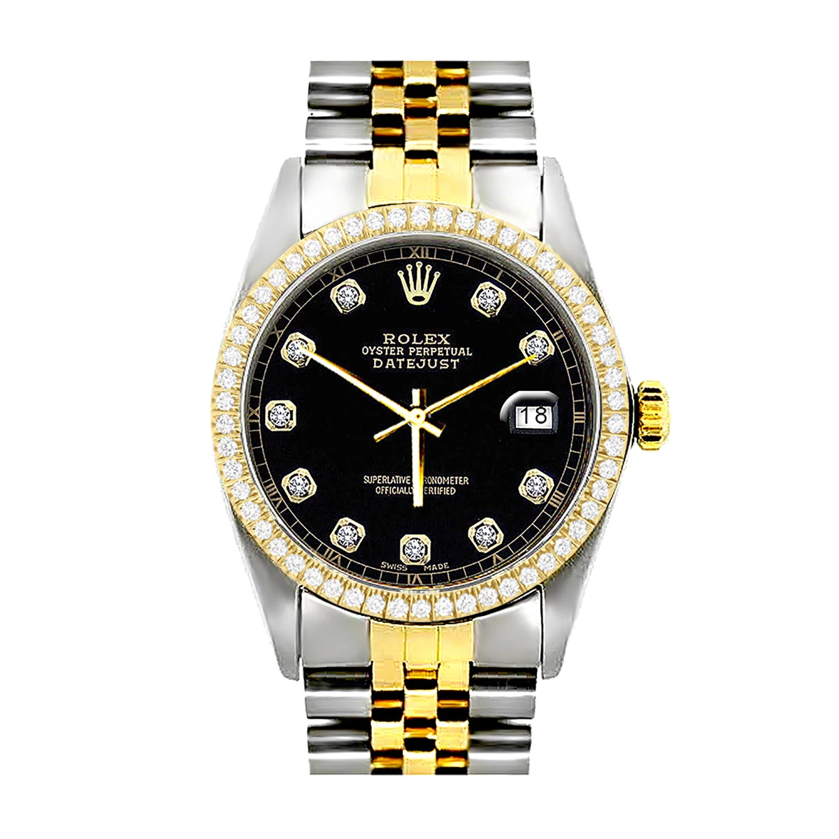 Rolex Datejust Men's Diamond Watch Oyster Perpetual Stainless Steel Gold 36mm Black Dial 2 Rolex Datejust Men's Diamond Watch Oyster Perpetual Stainless Steel Gold 36mm Black Dial - Image 2