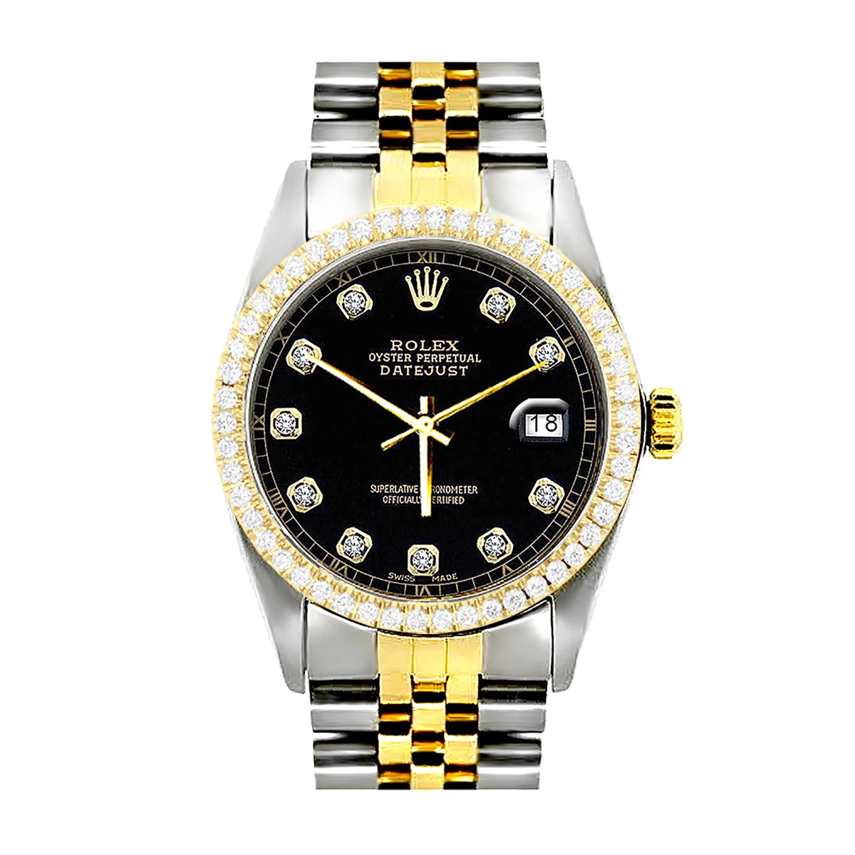 Rolex Datejust Men's Diamond Watch Oyster Perpetual Stainless Steel Gold 36mm Black Dial 3 Rolex Datejust Men's Diamond Watch Oyster Perpetual Stainless Steel Gold 36mm Black Dial - Image 3