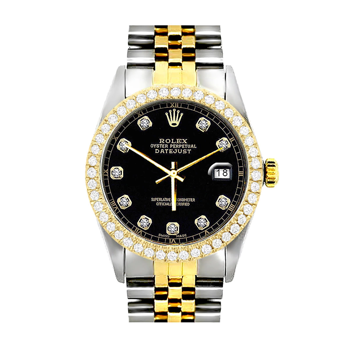 Rolex Datejust Men's Diamond Watch Oyster Perpetual Stainless Steel Gold 36mm Black Dial 5 Rolex Datejust Men's Diamond Watch Oyster Perpetual Stainless Steel Gold 36mm Black Dial - Image 5