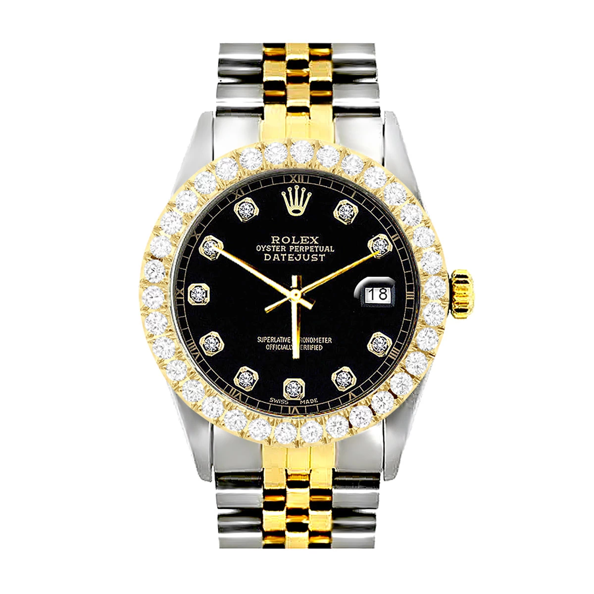 Rolex Datejust Men's Diamond Watch Oyster Perpetual Stainless Steel Gold 36mm Black Dial 4 Rolex Datejust Men's Diamond Watch Oyster Perpetual Stainless Steel Gold 36mm Black Dial - Image 4