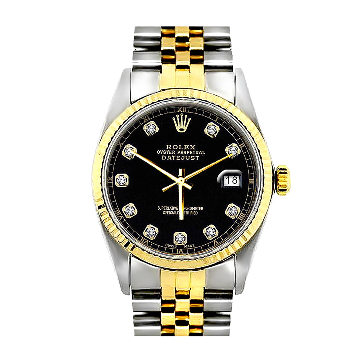 Rolex Datejust Men's Diamond Watch Oyster Perpetual Stainless Steel Gold 36mm Black Dial 1 Rolex Datejust Men's Diamond Watch Oyster Perpetual Stainless Steel Gold 36mm Black Dial