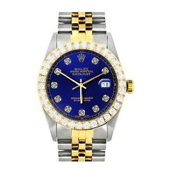 Rolex Datejust Men's Diamond Watch Stainless Steel & Gold Blue Dial 36mm -Watch Store rolex datejust mens diamond watch stainless steel 18k gold blue dial 36mm 4ct