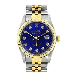 Rolex Datejust Men's Diamond Watch Stainless Steel & Gold Blue Dial 36mm