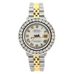 26mm Rolex Datejust Women's Diamond Watch 2ct White MOP Steel Gold
