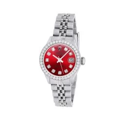 Women's Diamond Watch Rolex Datejust 26mm Jubilee Bracelet Red Dial
