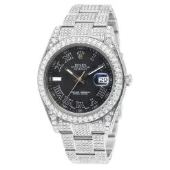Iced Out 41mm Rolex Oyster Perpetual Datejust Diamond Watch For Men 22ct