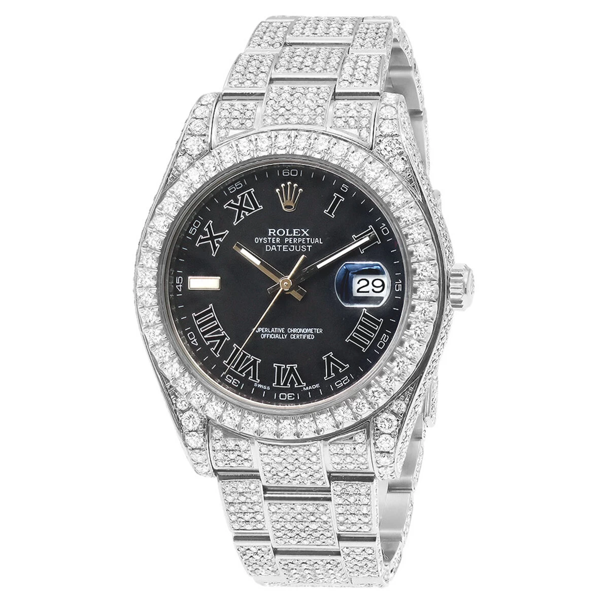 Iced Out 41mm Rolex Oyster Perpetual Datejust Diamond Watch For Men 22ct 1 Iced Out 41mm Rolex Oyster Perpetual Datejust Diamond Watch For Men 22ct