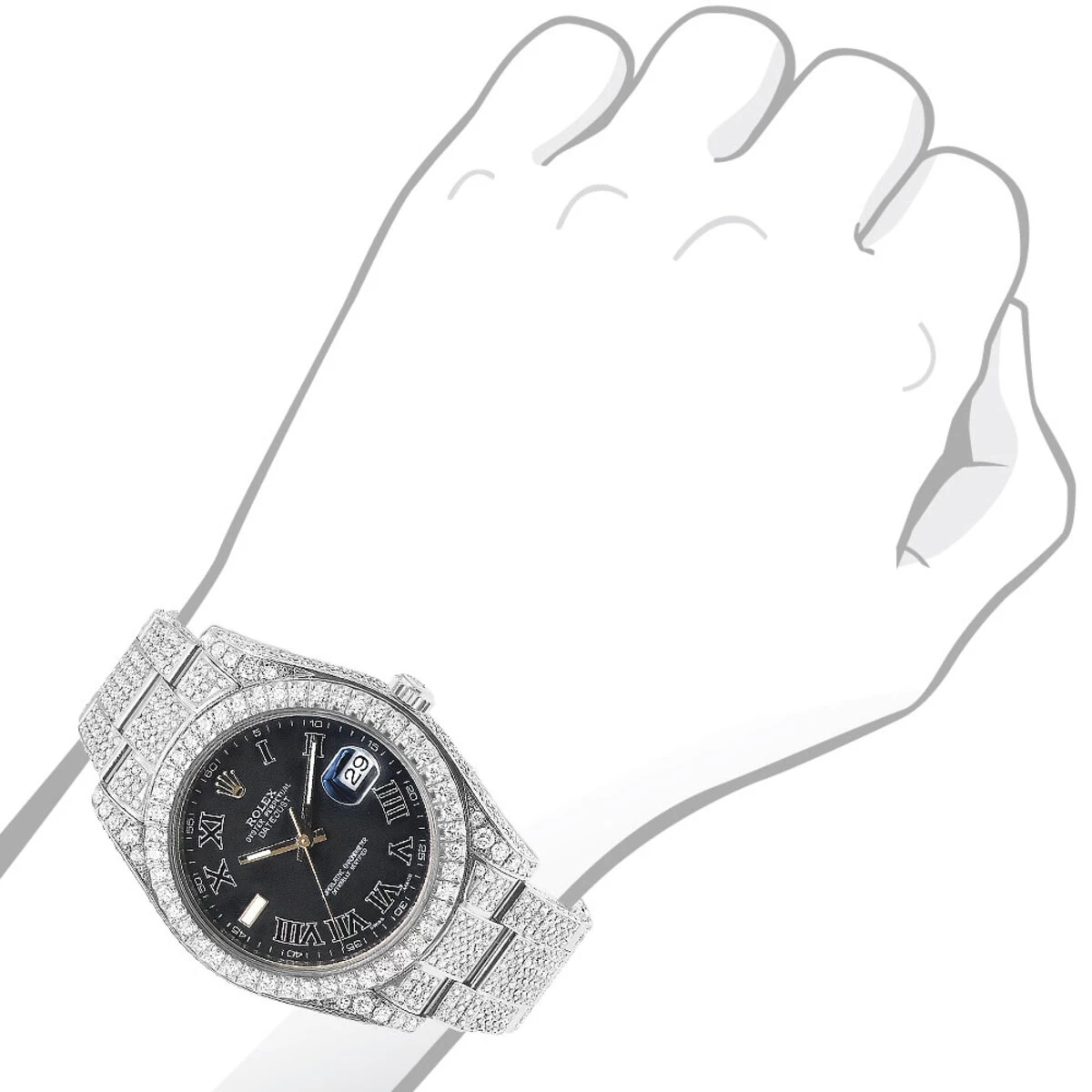 Iced Out 41mm Rolex Oyster Perpetual Datejust Diamond Watch For Men 22ct 3 Iced Out 41mm Rolex Oyster Perpetual Datejust Diamond Watch For Men 22ct - Image 3