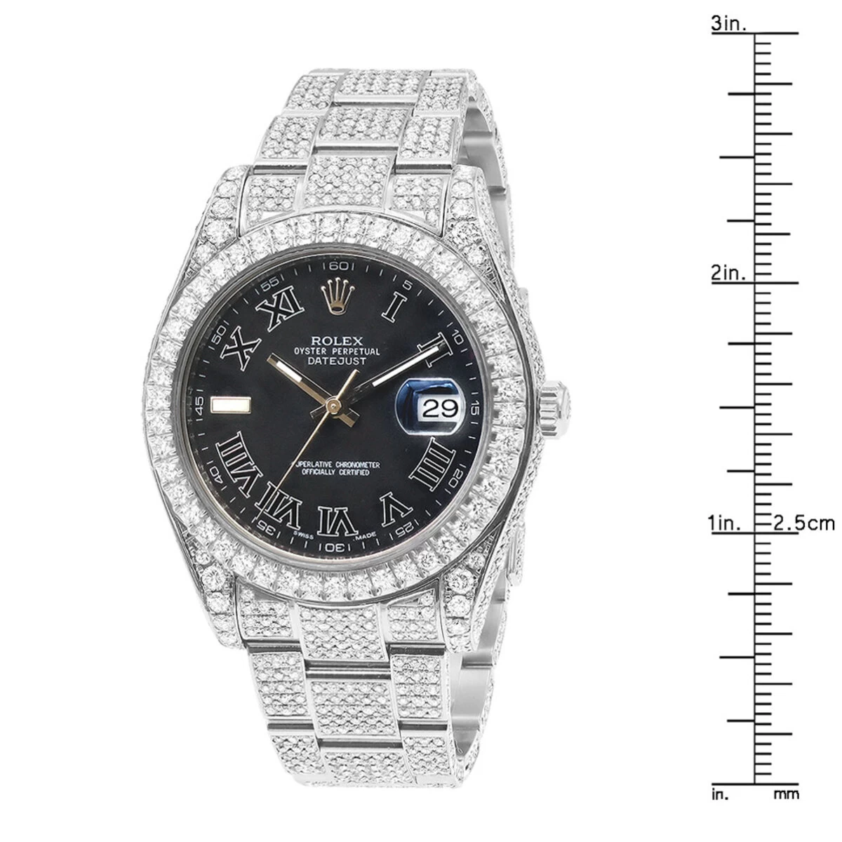 Iced Out 41mm Rolex Oyster Perpetual Datejust Diamond Watch For Men 22ct 4 Iced Out 41mm Rolex Oyster Perpetual Datejust Diamond Watch For Men 22ct - Image 4