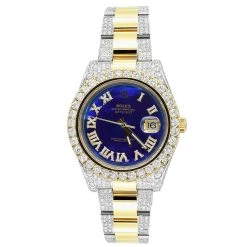 41mm Rolex Oyster Perpetual Datejust Diamond Watch For Men Blue Dial 17ctw Gold & Stainless Steel