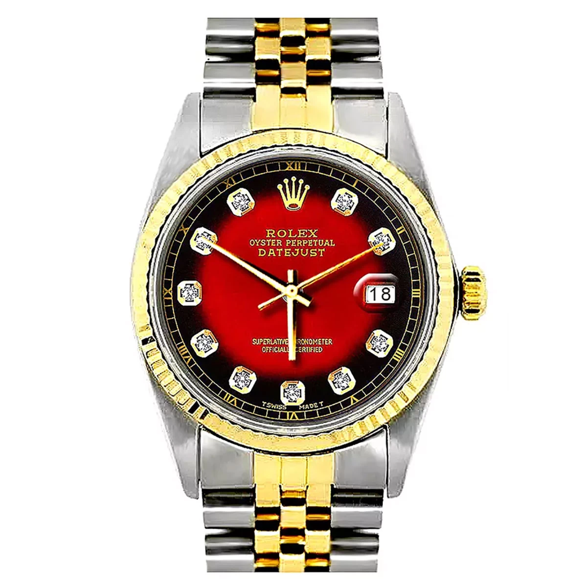 Rolex Oyster Perpetual Datejust Men's Diamond Watch Red Dial Yellow Gold 1 Rolex Oyster Perpetual Datejust Men's Diamond Watch Red Dial Yellow Gold