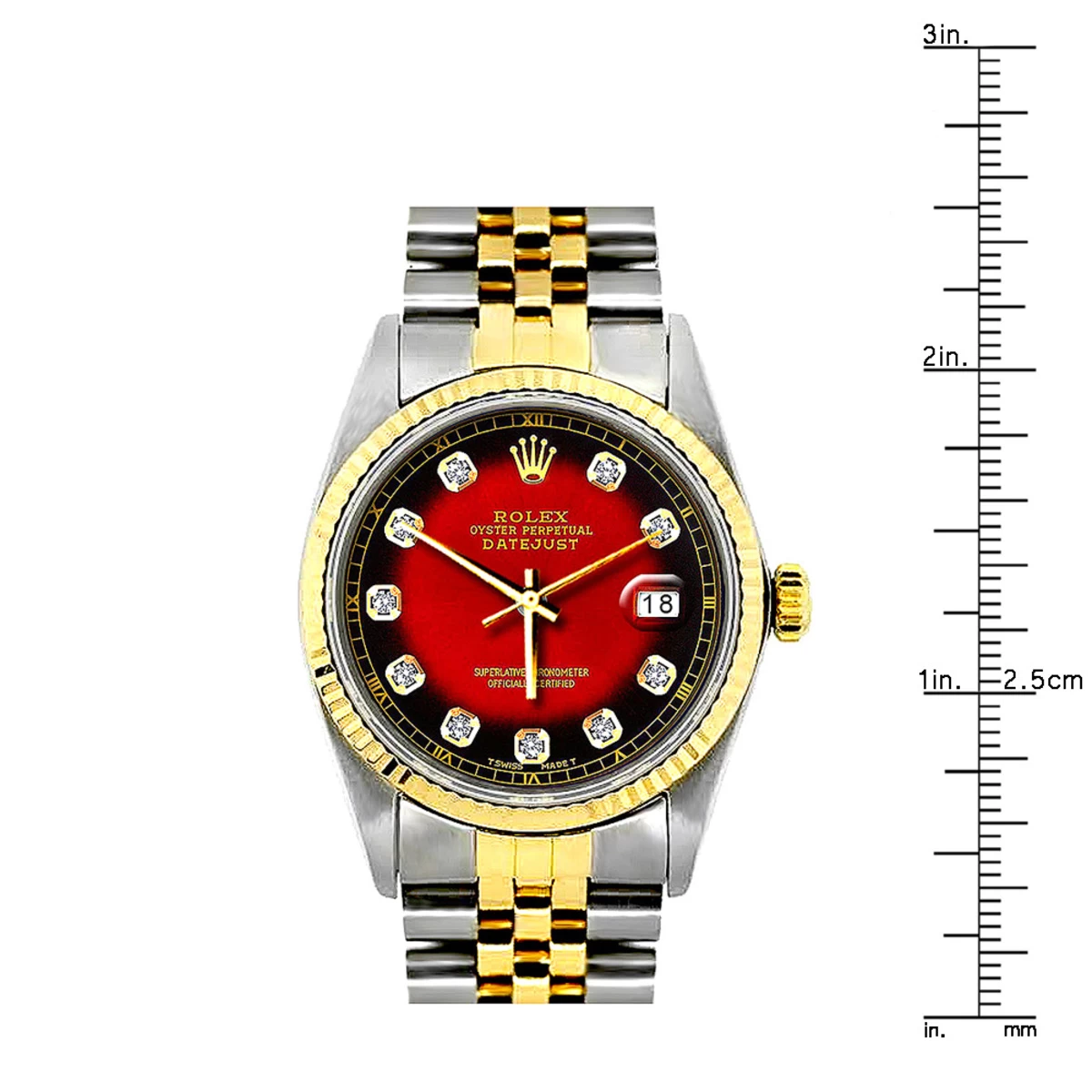 Rolex Oyster Perpetual Datejust Men's Diamond Watch Red Dial Yellow Gold 8 Rolex Oyster Perpetual Datejust Men's Diamond Watch Red Dial Yellow Gold - Image 8