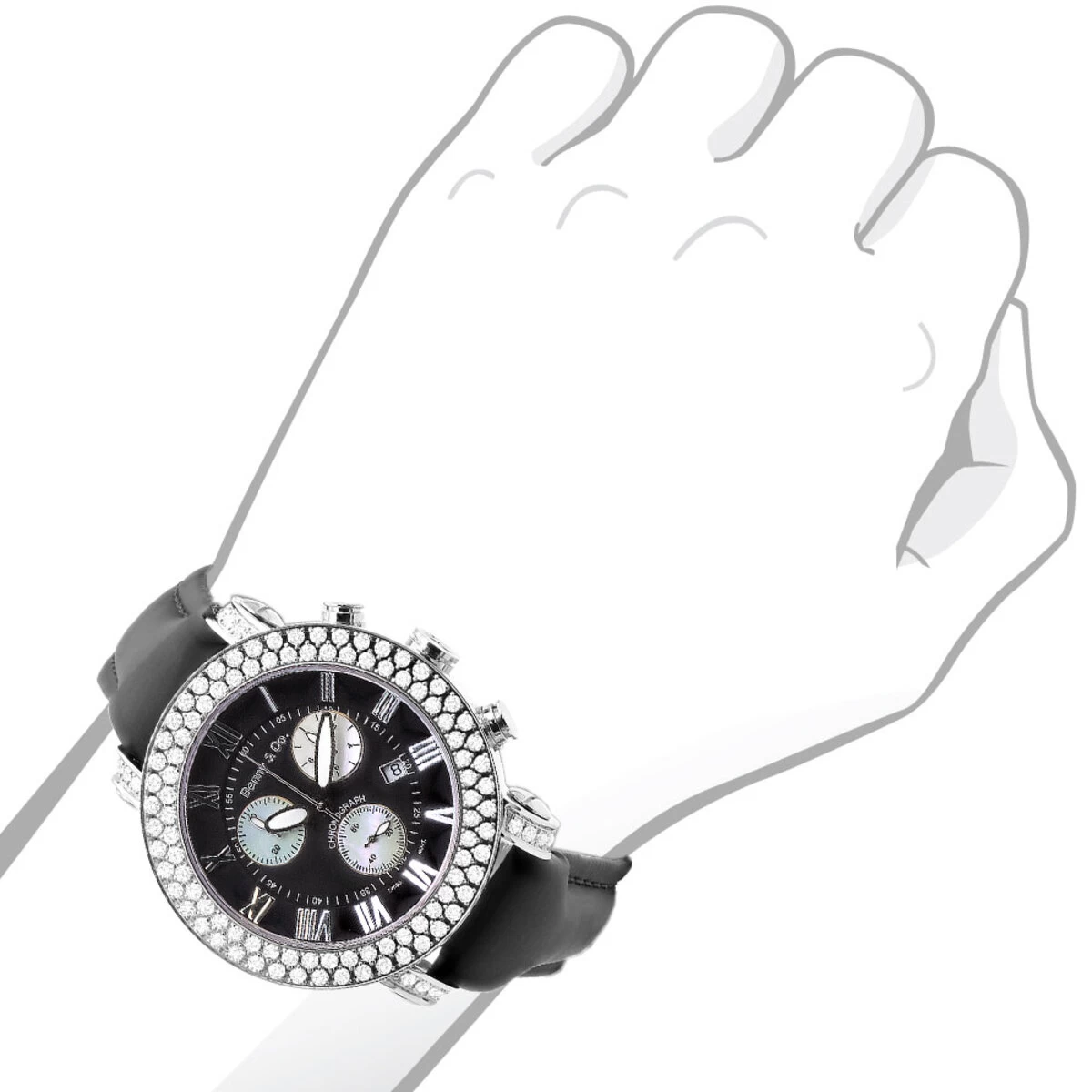 Swiss 5 Carat VS Diamond Bezel Watch For Men Benny And Co Black Dial 45mm 3 Swiss 5 Carat VS Diamond Bezel Watch For Men Benny And Co Black Dial 45mm - Image 3