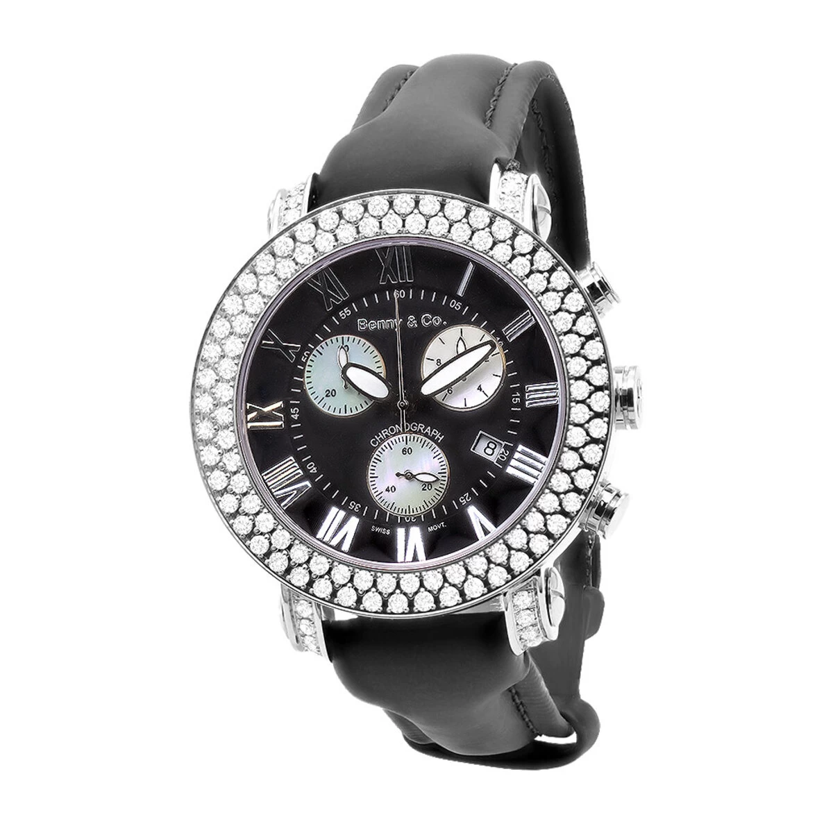 Swiss 5 Carat VS Diamond Bezel Watch For Men Benny And Co Black Dial 45mm 1 Swiss 5 Carat VS Diamond Bezel Watch For Men Benny And Co Black Dial 45mm