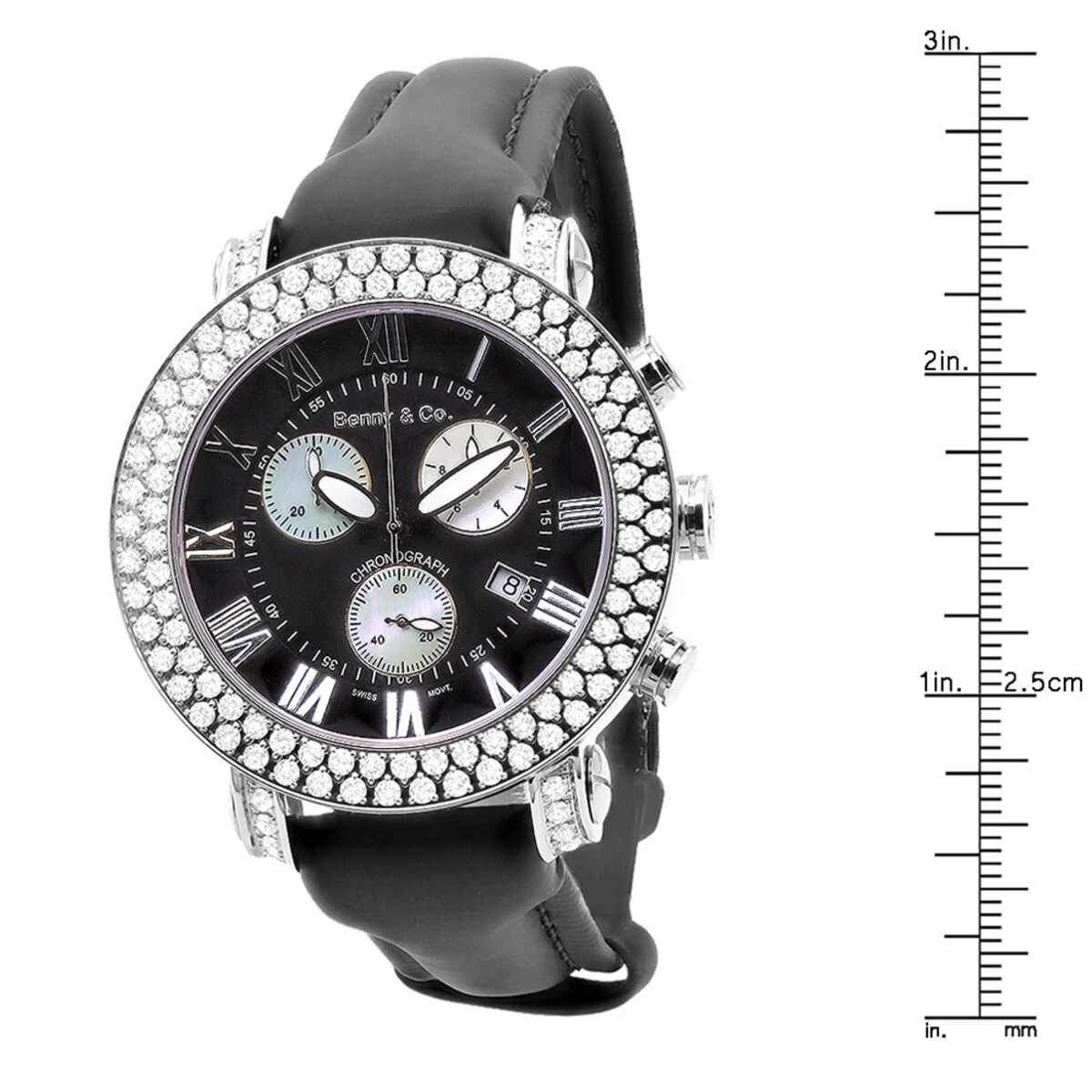 Swiss 5 Carat VS Diamond Bezel Watch For Men Benny And Co Black Dial 45mm 4 Swiss 5 Carat VS Diamond Bezel Watch For Men Benny And Co Black Dial 45mm - Image 4