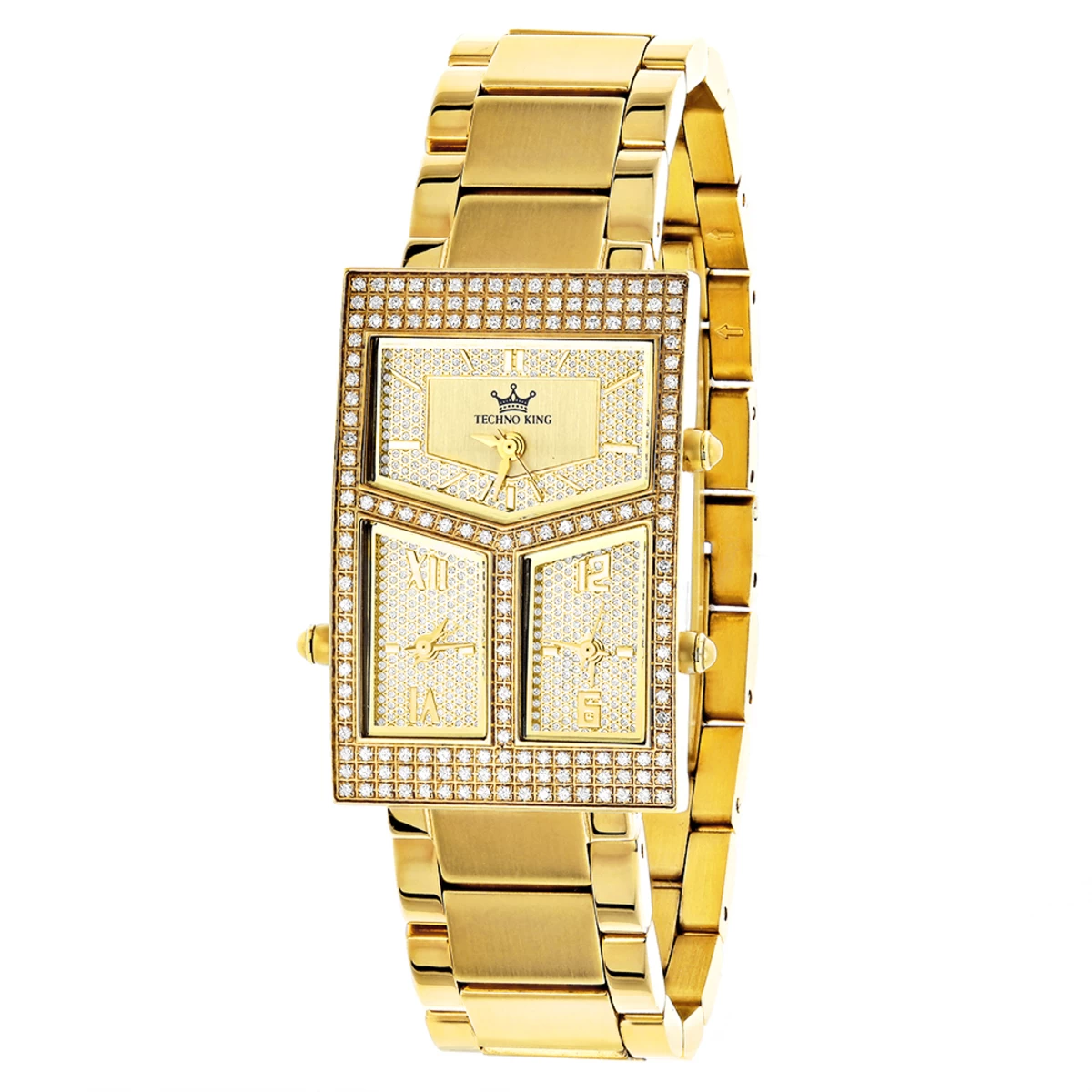 Techno King Diamond Women's Watch 18k Gold Plated 3 Time Zones 1.65ct 1 Techno King Diamond Women's Watch 18k Gold Plated 3 Time Zones 1.65ct