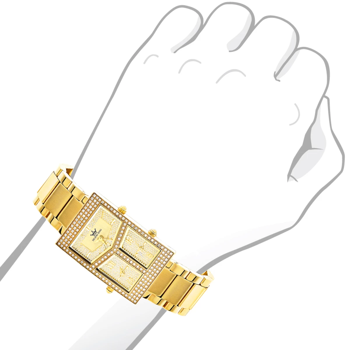 Techno King Diamond Women's Watch 18k Gold Plated 3 Time Zones 1.65ct 3 Techno King Diamond Women's Watch 18k Gold Plated 3 Time Zones 1.65ct - Image 3