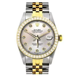 Two Tone Rolex Datejust Men's Diamond Watch Stainless Steel Yellow Gold SIlver Dial -Watch Store two tone rolex datejust mens diamond watch stainless steel 18k yellow gold 3ct