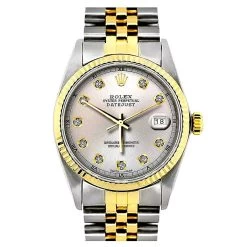 Two Tone Rolex Datejust Men's Diamond Watch Stainless Steel Yellow Gold SIlver Dial