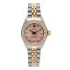 Two-Tone Rolex Oyster Perpetual 26mm Watch For Women Pink Dial With Diamond Bezel 0.9ct