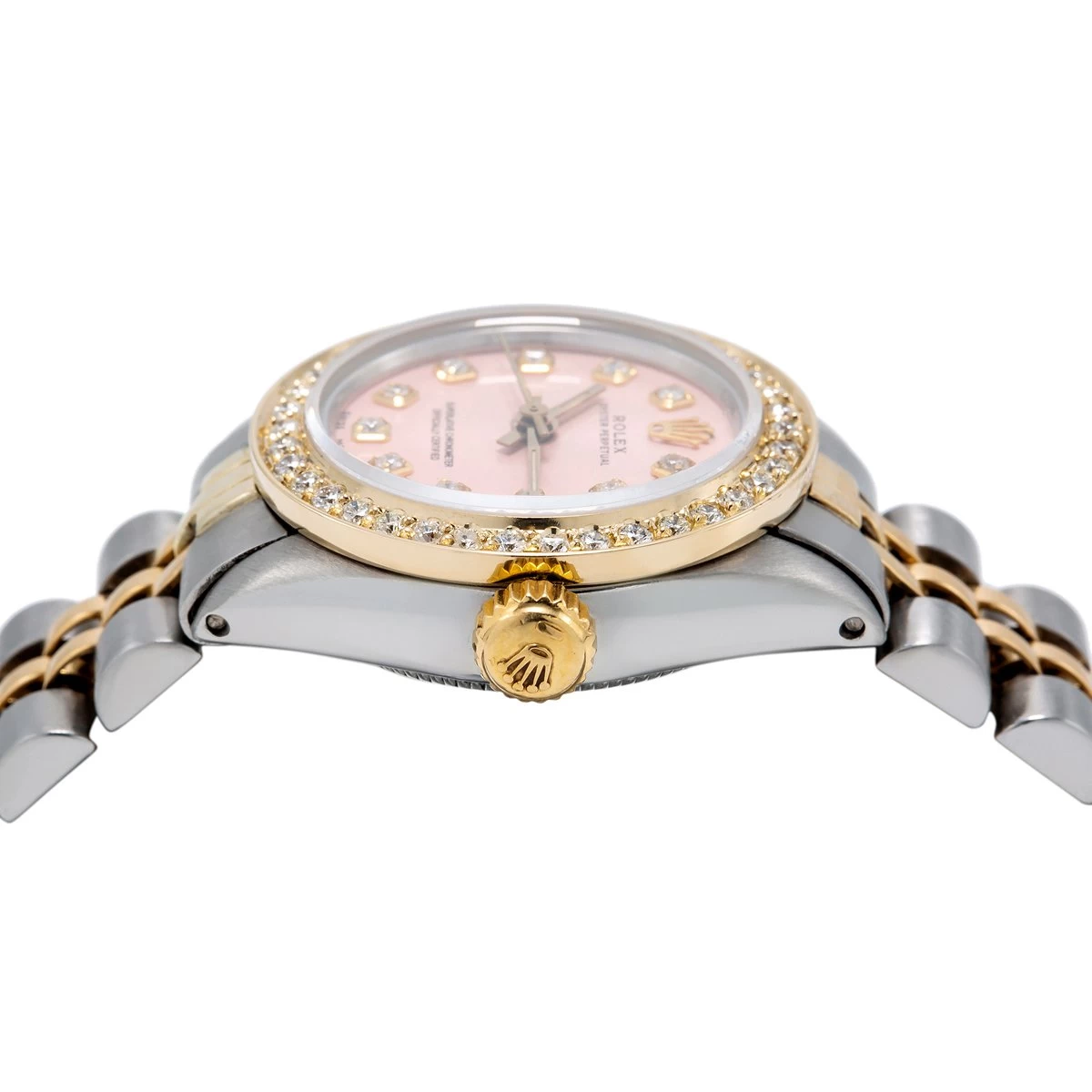Two-Tone Rolex Oyster Perpetual 26mm Watch For Women Pink Dial With Diamond Bezel 0.9ct 3 Two-Tone Rolex Oyster Perpetual 26mm Watch For Women Pink Dial With Diamond Bezel 0.9ct - Image 3