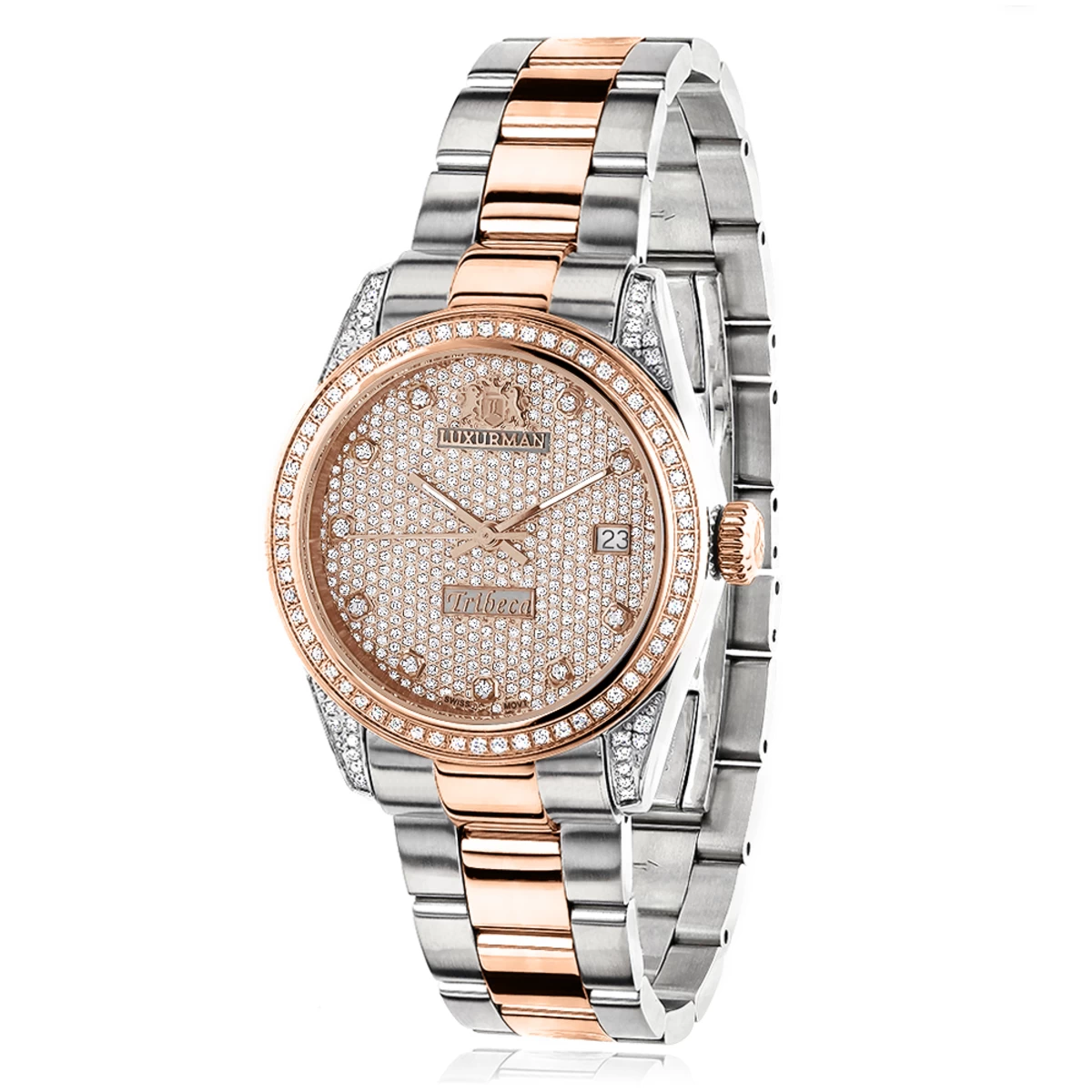 Women's 1.5ct Diamond Watch Two Tone Rose Gold Plated Luxurman Tribeca 1 Women's 1.5ct Diamond Watch Two Tone Rose Gold Plated Luxurman Tribeca